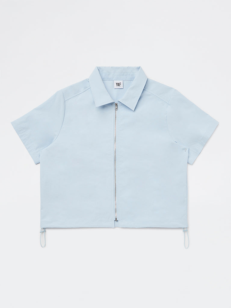 Y&F Kids Girls Light Blue Solid Shirt