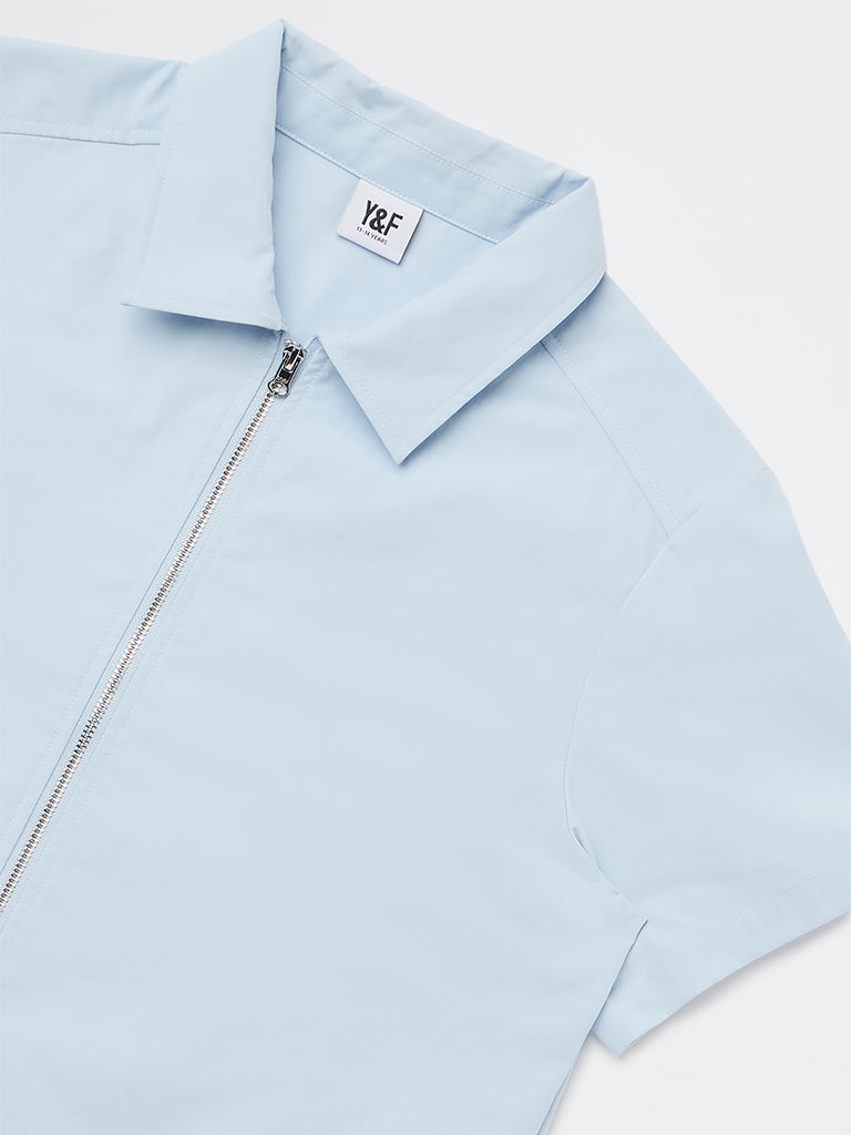 Y&F Kids Girls Light Blue Solid Shirt