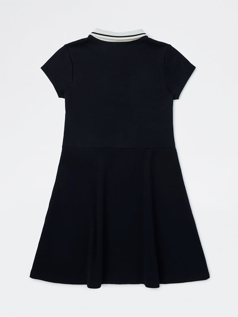 Y&F Kids Girls Black Text Embroidered Cotton-Blend Tennis Dress
