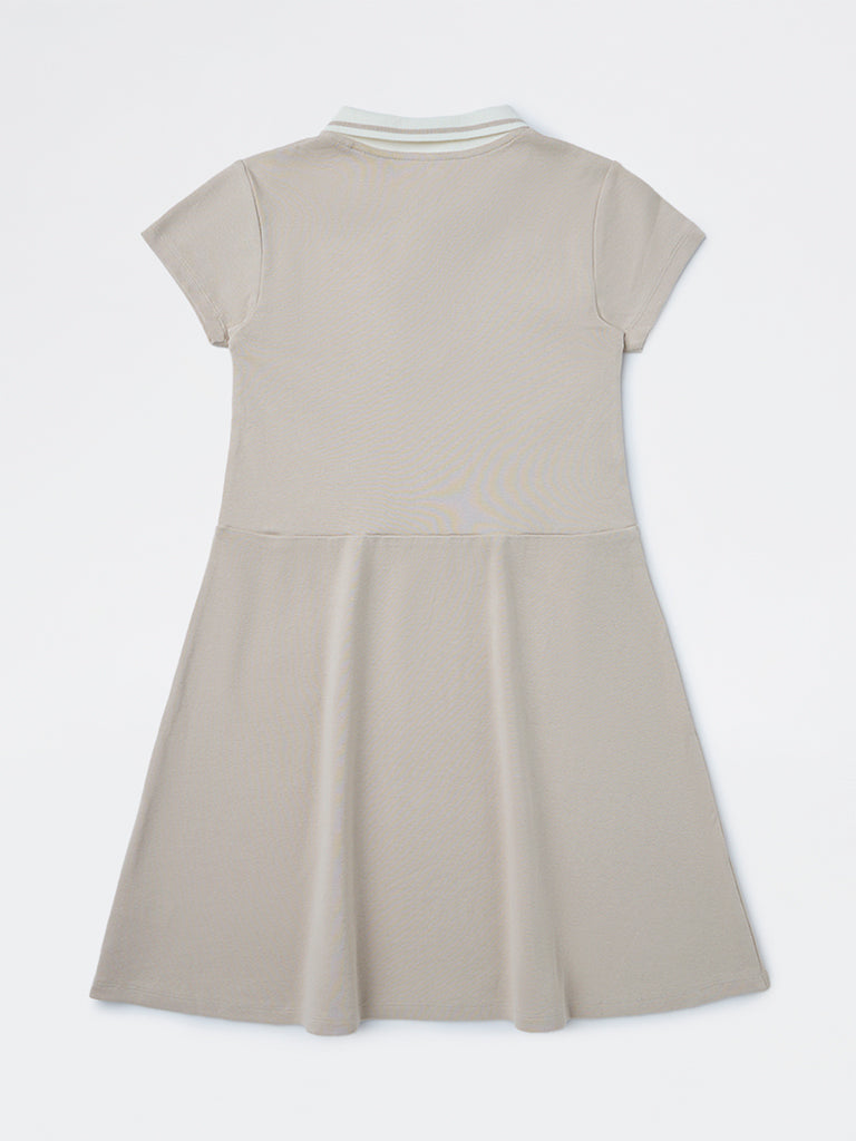 Y&F Kids Girls Beige Text Design Cotton-Blend Tennis Dress
