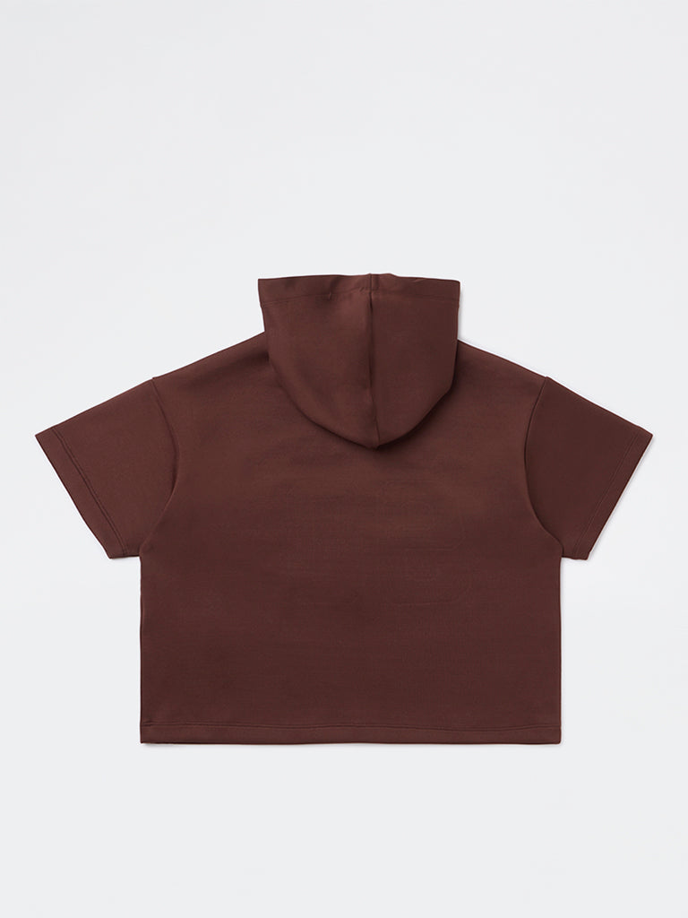 Y&F Kids Girls Brown Text Detailed Hoodie