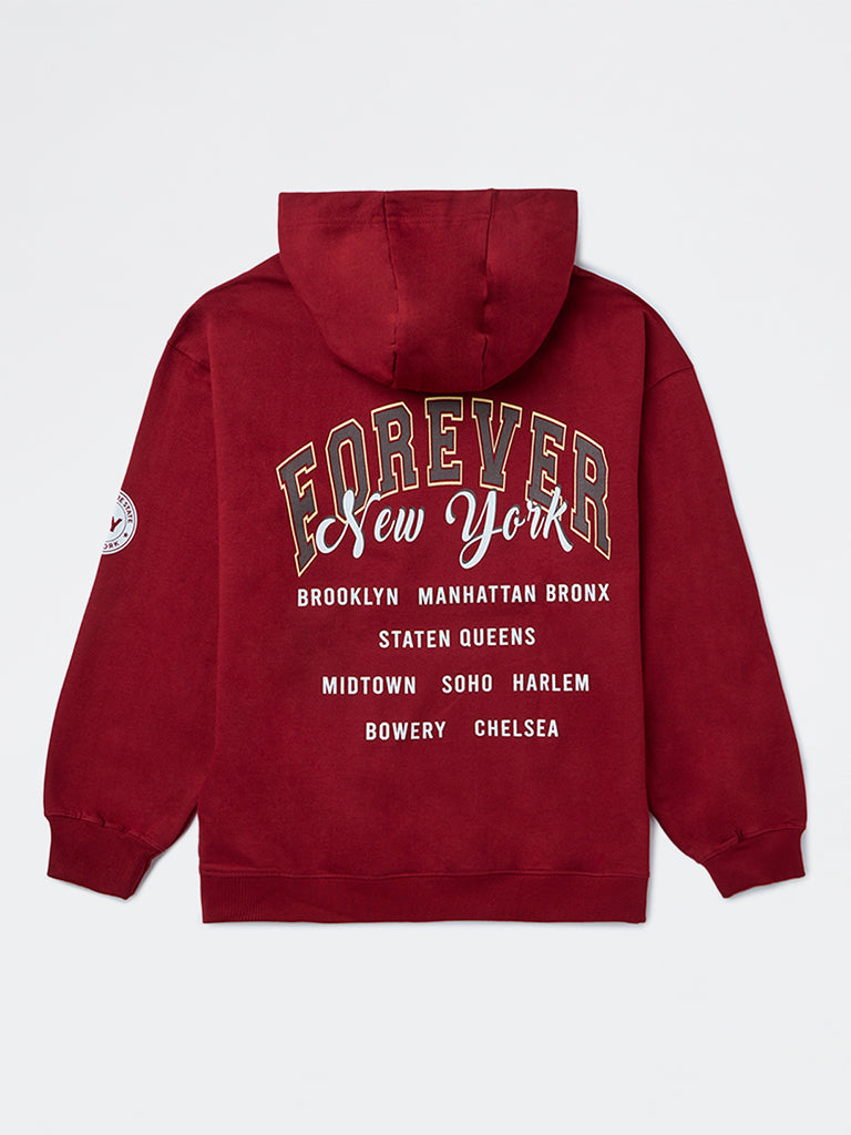 Y&F Kids Boys Red Graphic Printed Cotton Hooded Sweatshirt