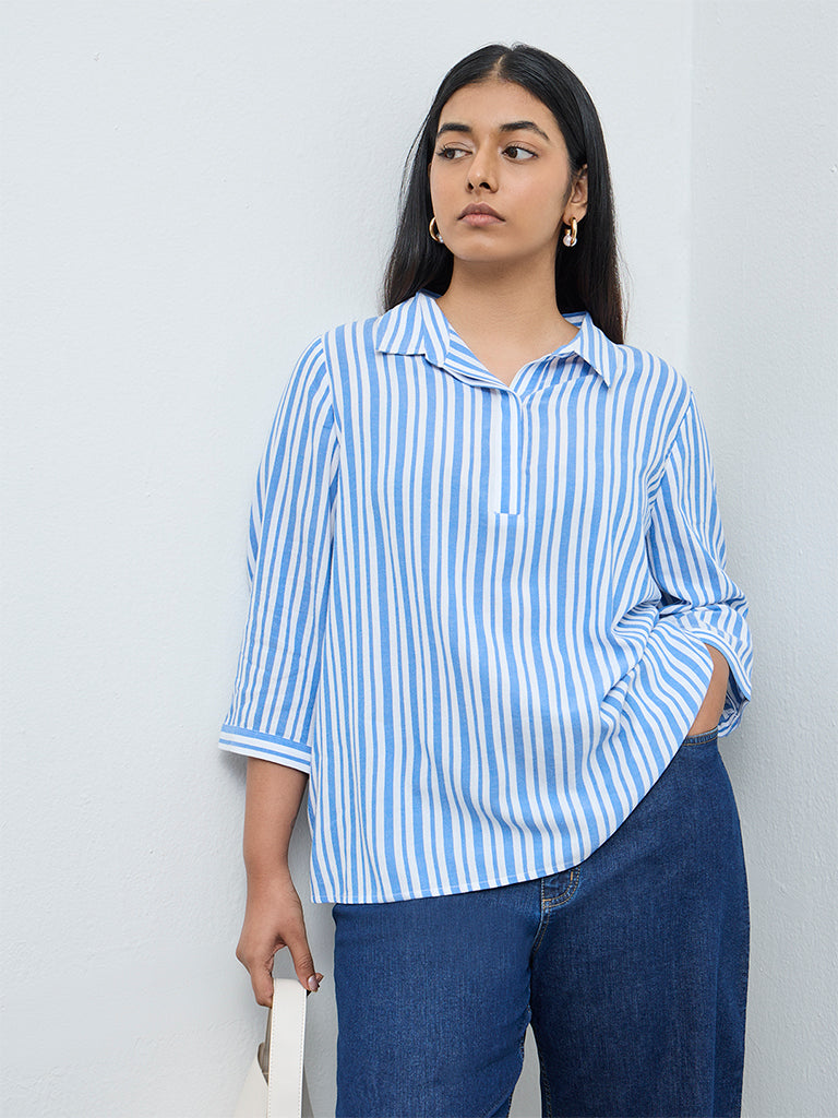 Gia Blue Striped Cotton Blouse