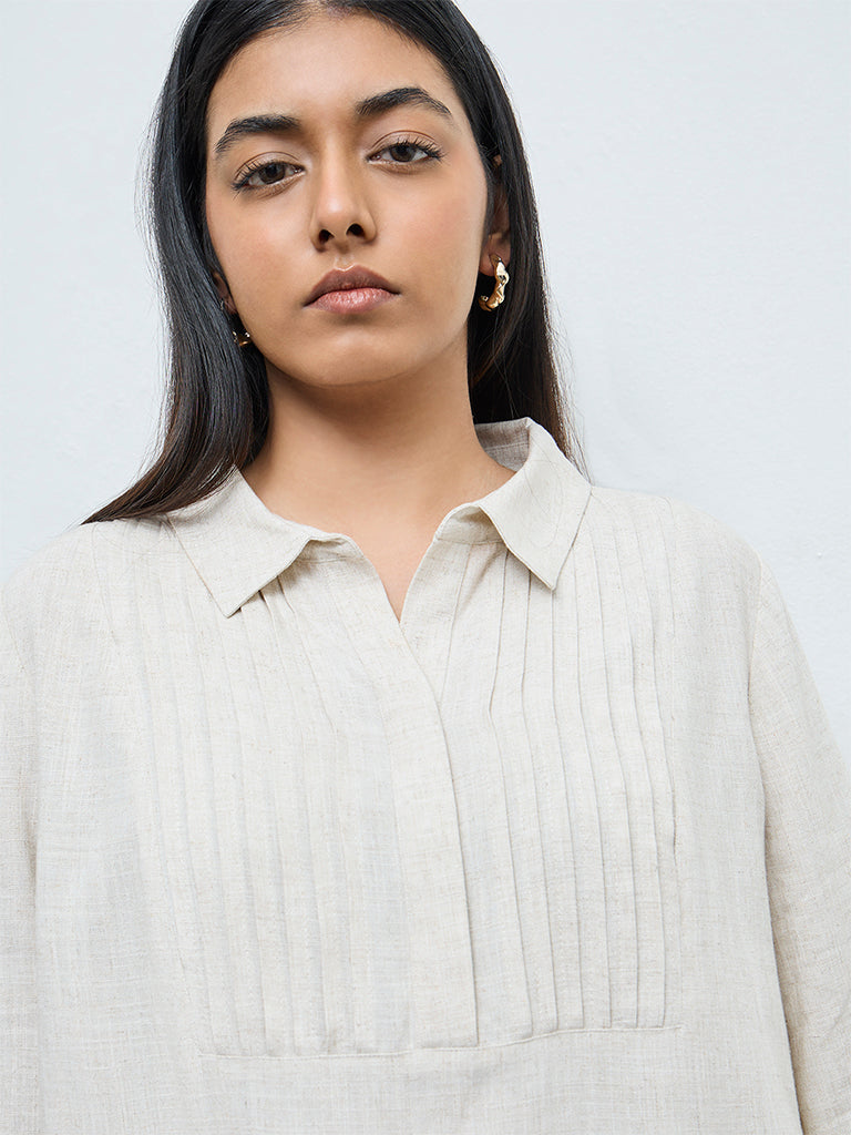 Gia Beige Pintuck Detailed Blouse