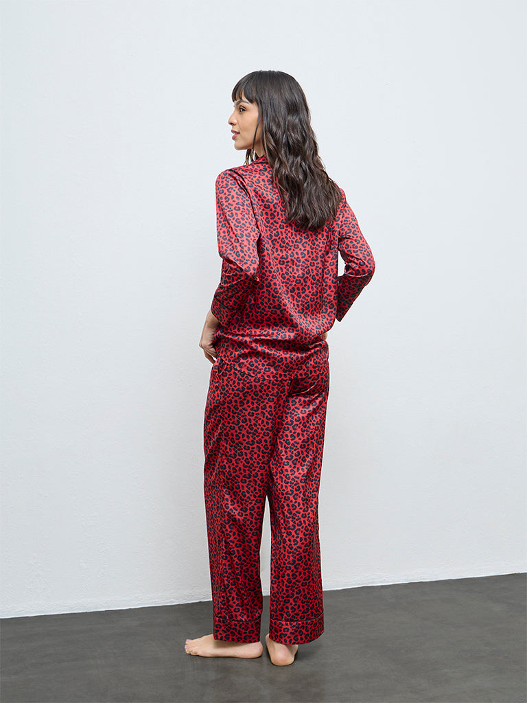 Wunderlove Red Animal Printed Shirt and Pyjamas Set