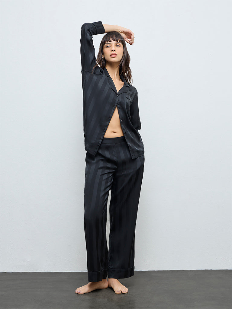 Wunderlove Black Striped Shirt and Pyjamas Set