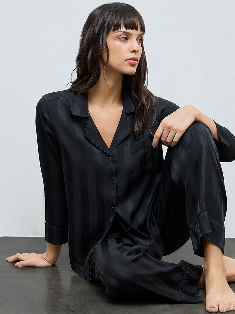 Wunderlove Black Striped Shirt and Pyjamas Set