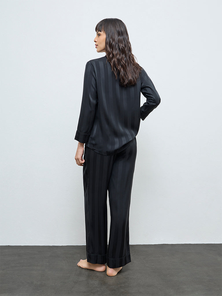 Wunderlove Black Striped Shirt and Pyjamas Set