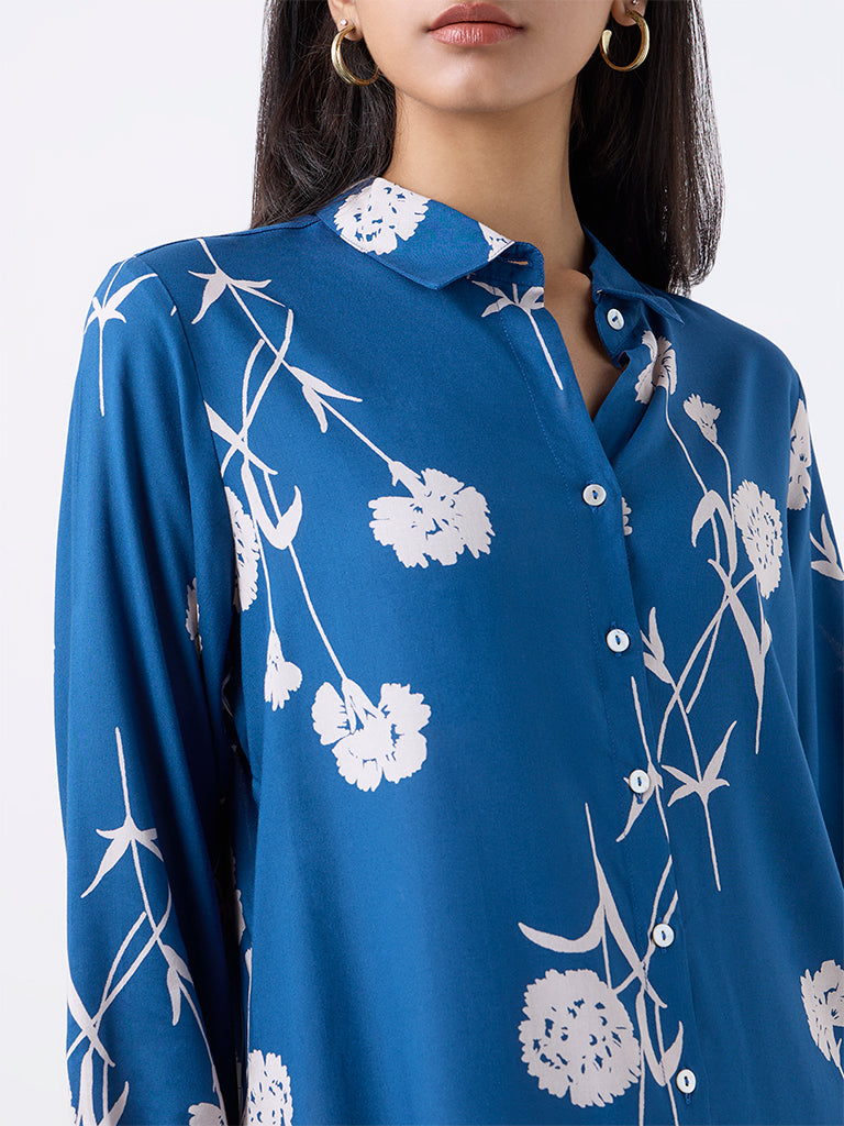 Utsa Indigo Floral Printed Tunic