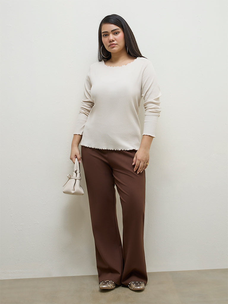 Gia Cream Ribbed-Textured Cotton-Blend T-Shirt