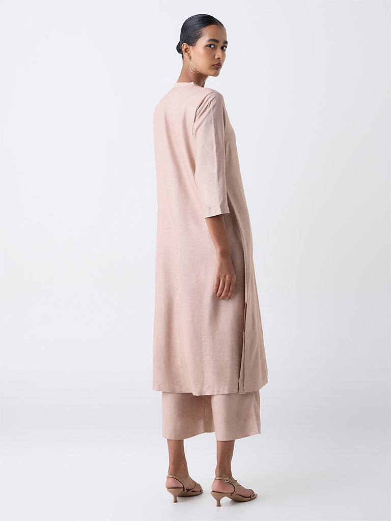 Zuba Beige Floral Printed A-Line Kurta