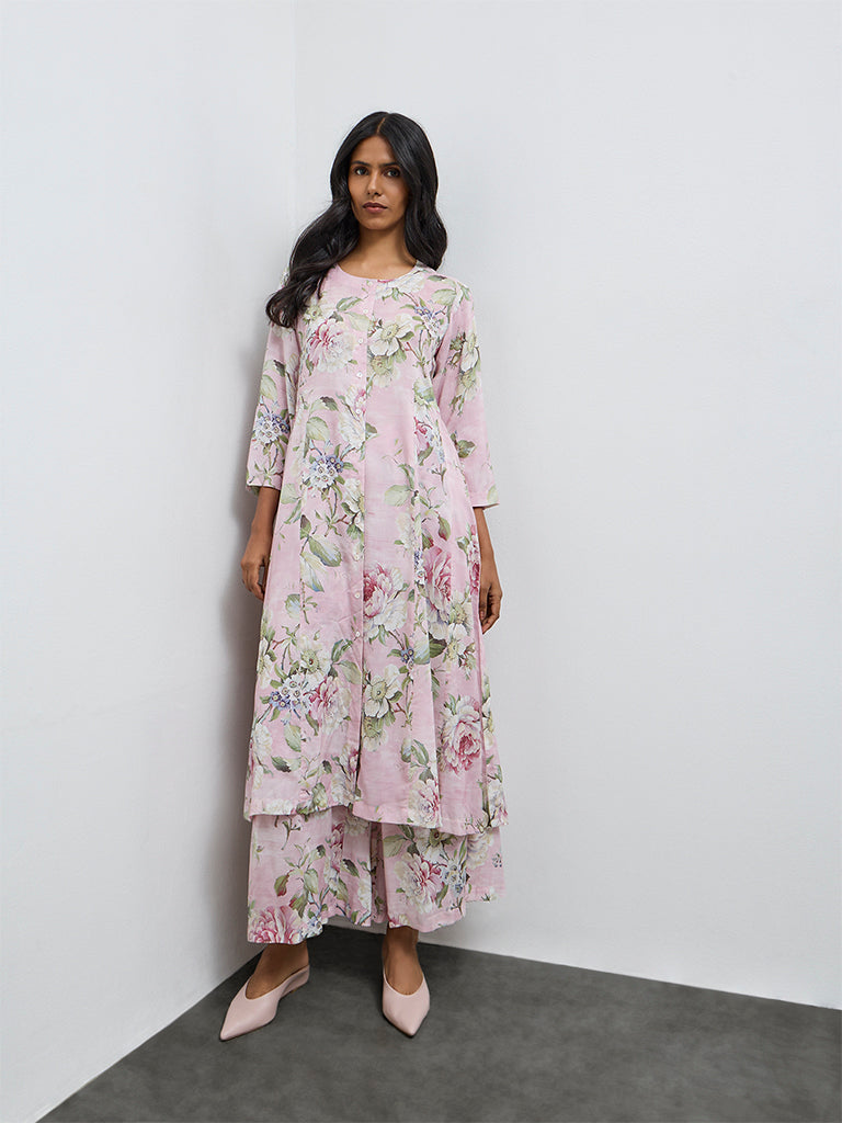 Zuba Pink Floral A-Line Kurta