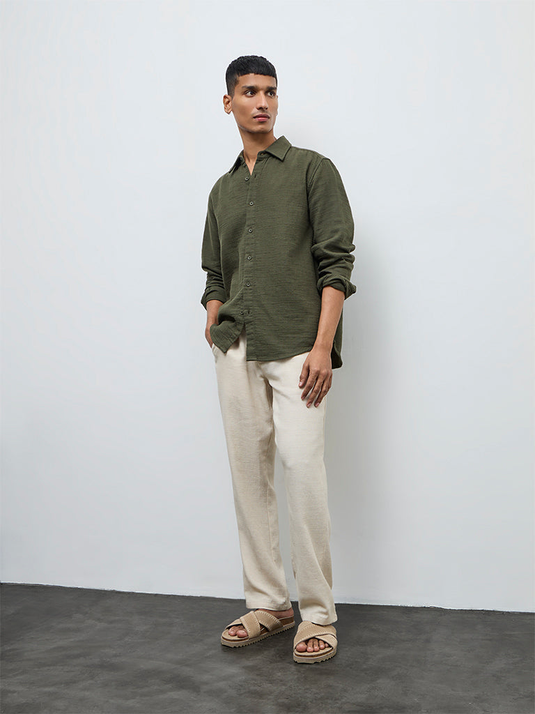 ETA Olive Textured Relaxed-Fit Cotton Shirt