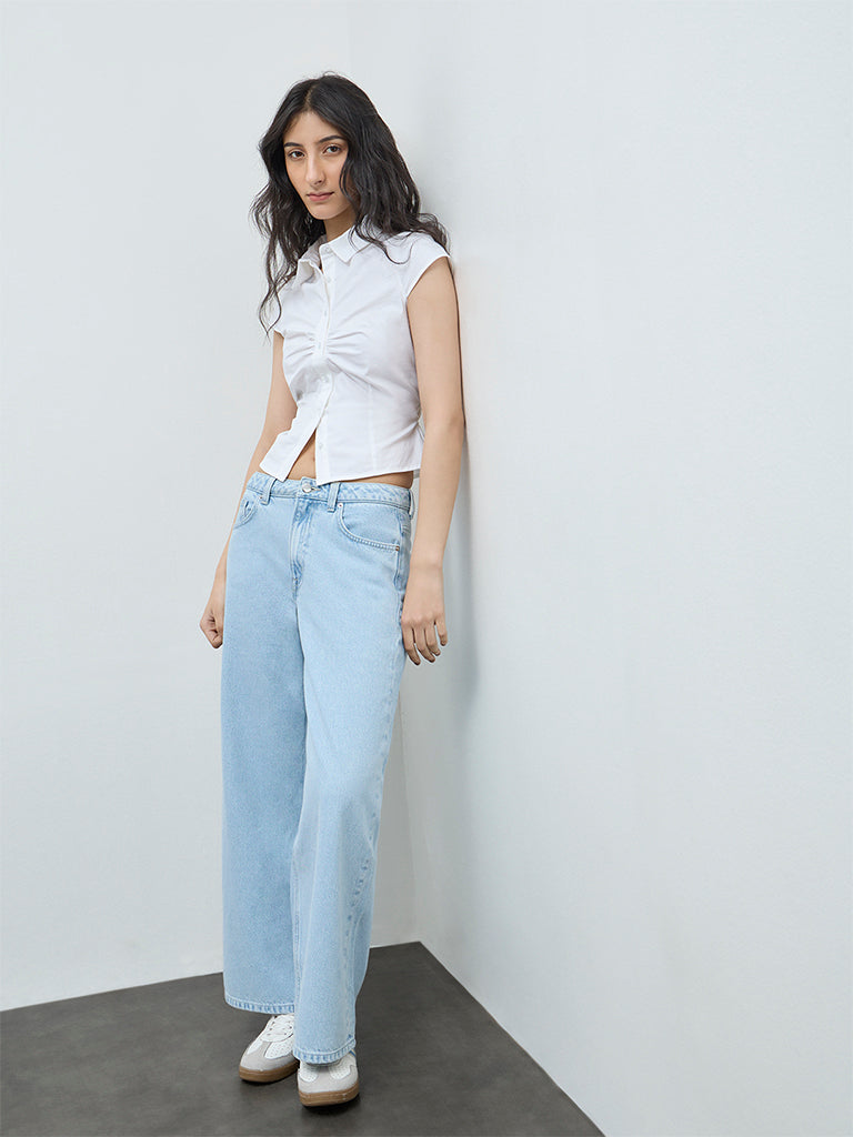 Nuon White Ruched Cotton Shirt