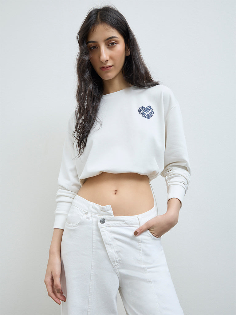 Nuon White Typographic Cotton-Blend T-Shirt