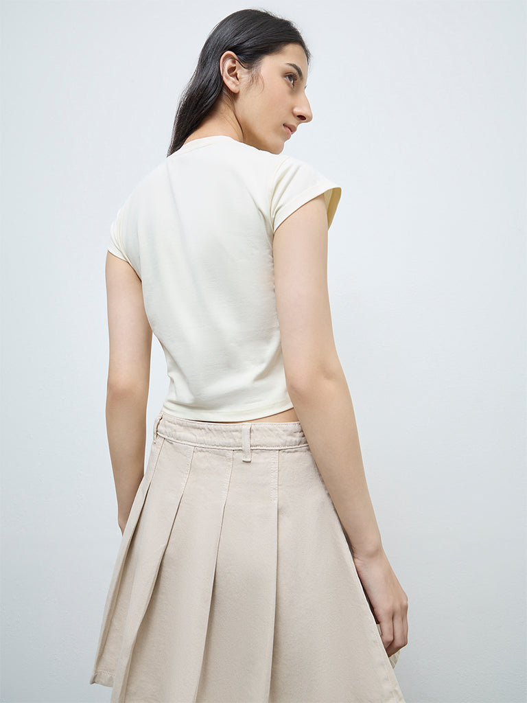 Nuon Cream Embroidered Cotton T-Shirt