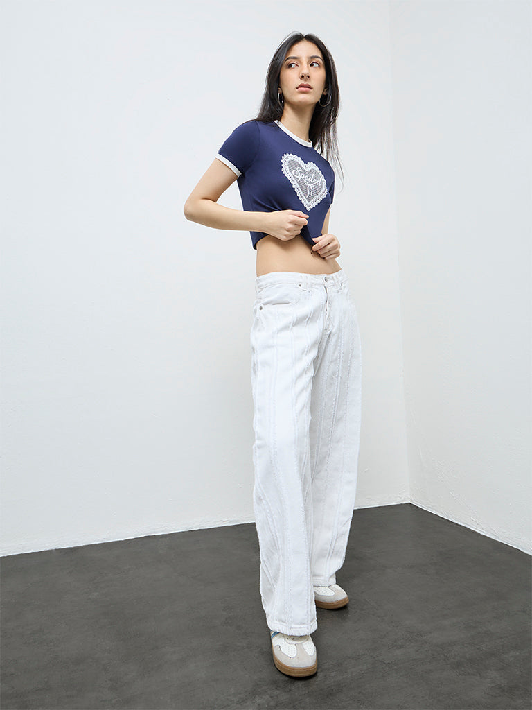 Nuon Navy Heart Printed Cotton-Blend T-Shirt
