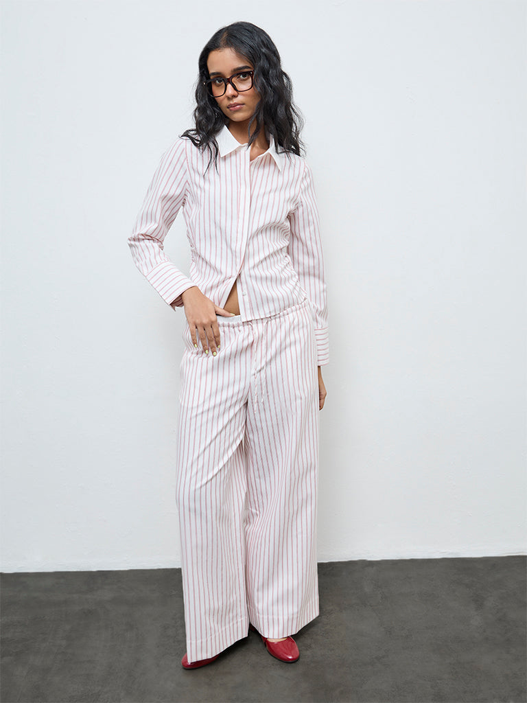 Nuon Red Striped High-Rise Cotton Pants