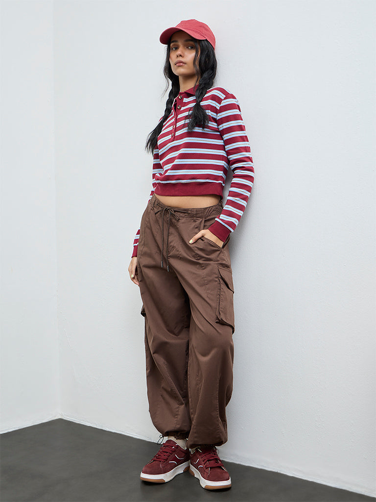 Nuon Maroon Striped Cotton T-Shirt