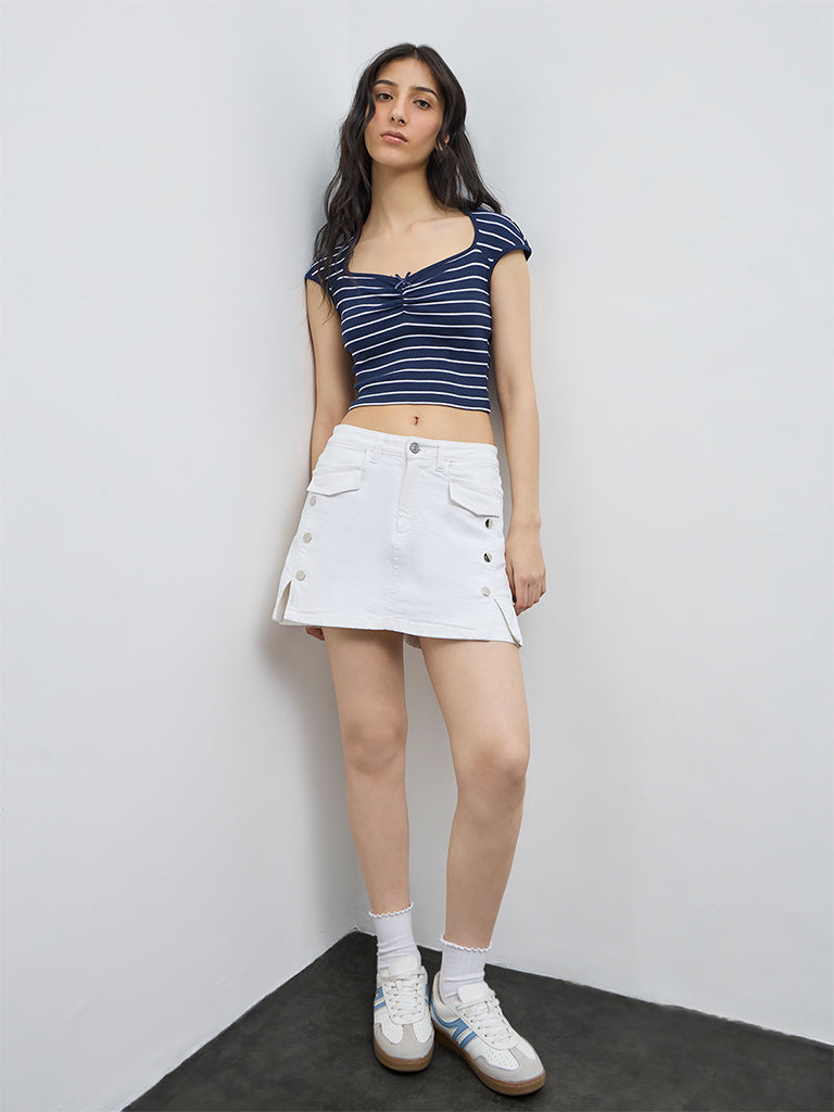 Nuon Navy Striped Cotton-Blend Top