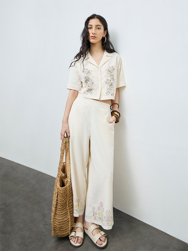 Bombay Paisley Off-White Embroidered Cotton-Blend Shirt