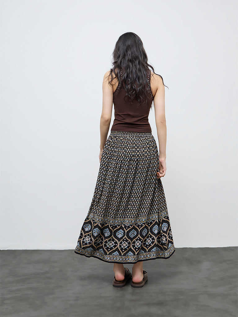 Bombay Paisley Black Printed High-Rise Cotton-Blend Skirt