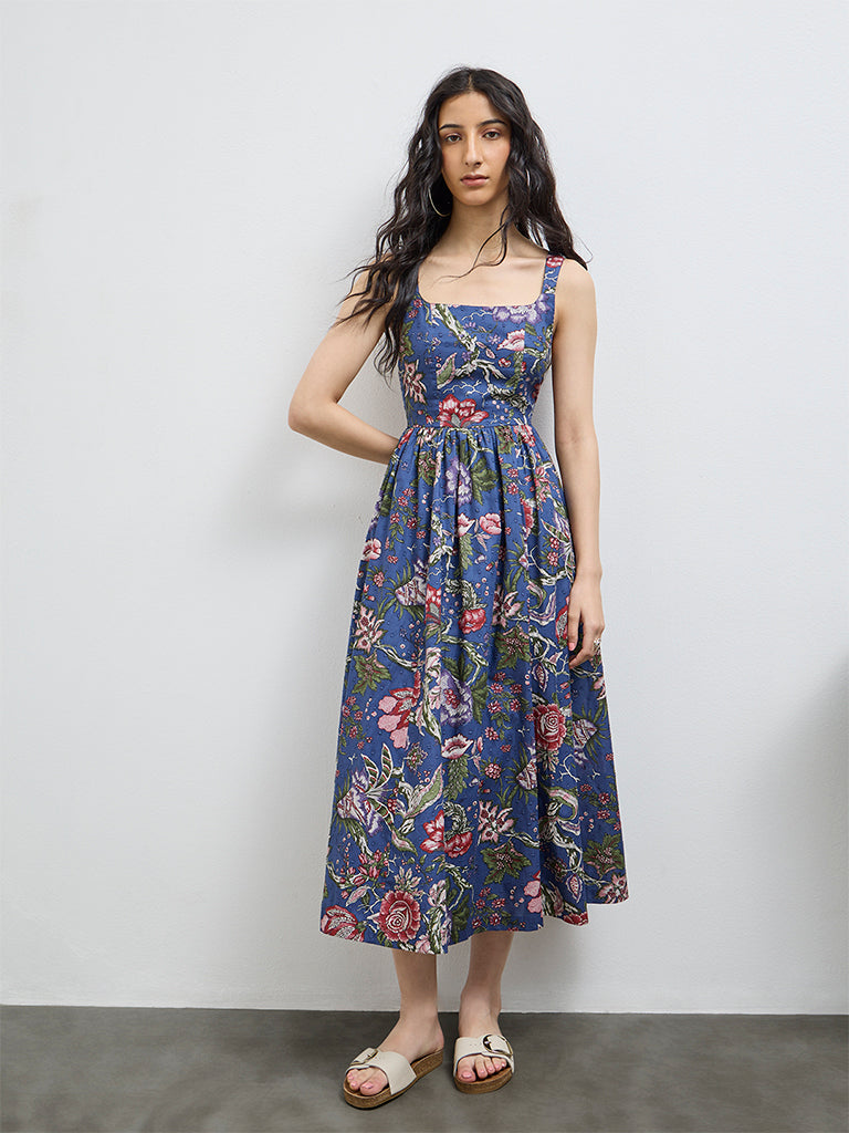 Buy Bombay Paisley Blue Floral Cotton A-Line Dress from Westside – Westside Global