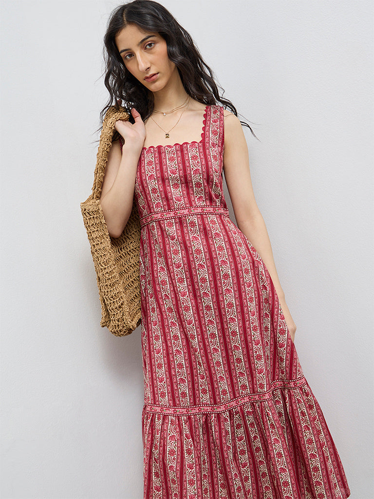 Bombay Paisley Red Floral Cotton Straight Dress