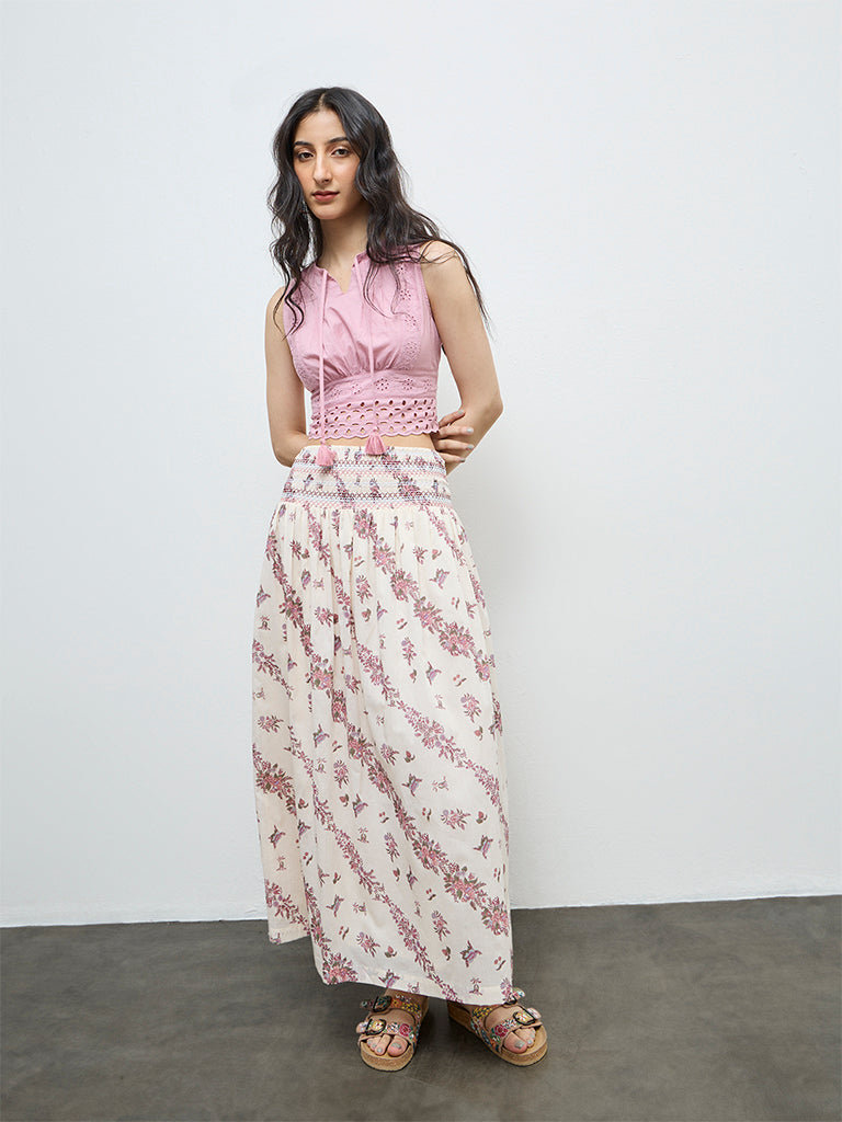 Bombay Paisley Pink Schiffli Embroidered Cotton Top