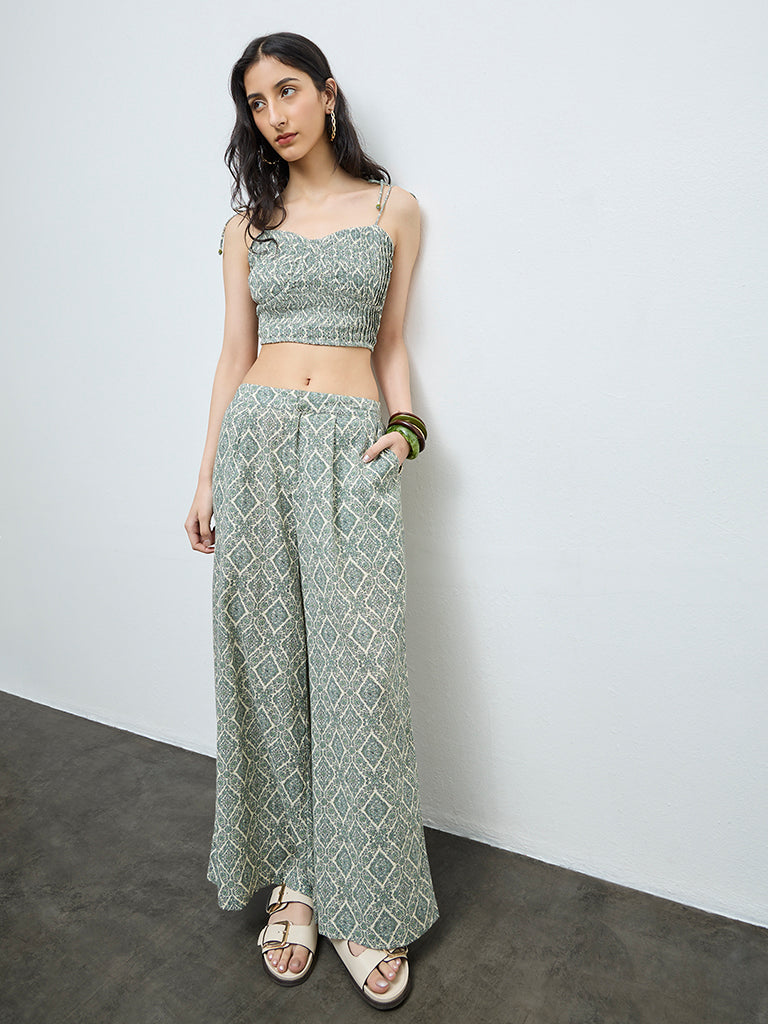 Bombay Paisley Sage Printed Cotton Crop Top