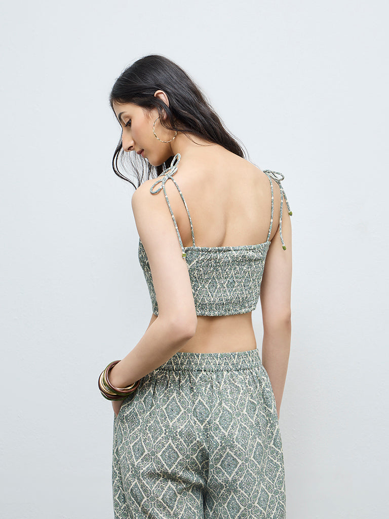 Bombay Paisley Sage Printed Cotton Crop Top