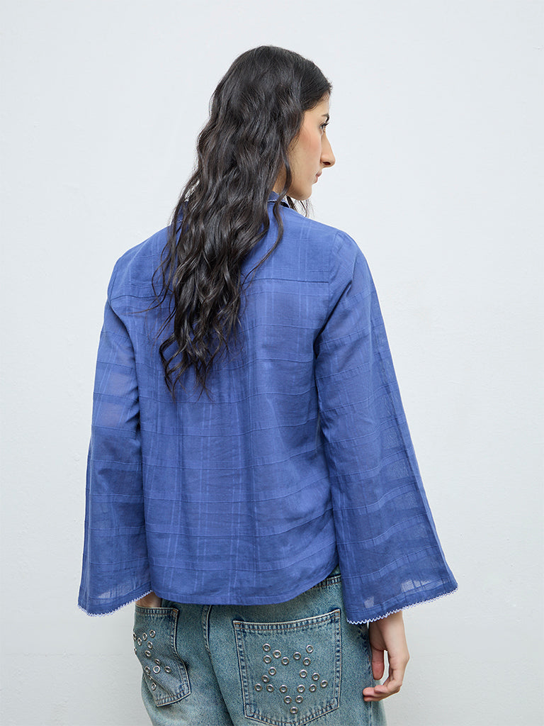 Bombay Paisley Blue Floral Embroidered Cotton Shirt