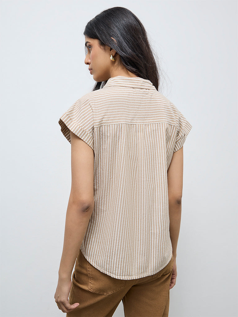 LOV Beige Striped Cotton-Blend Top