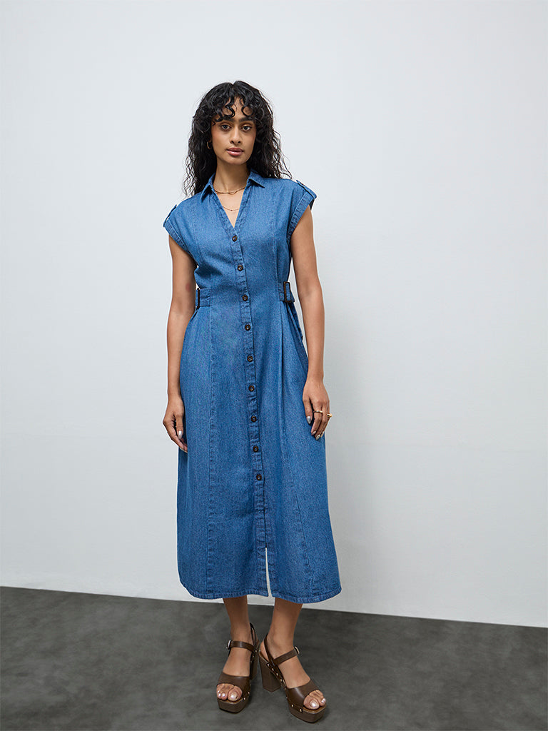 LOV Blue Denim Shirt Dress