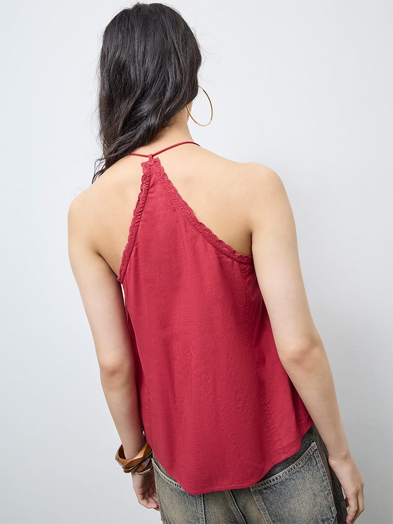 Bombay Paisley Red Crochet Cotton Top