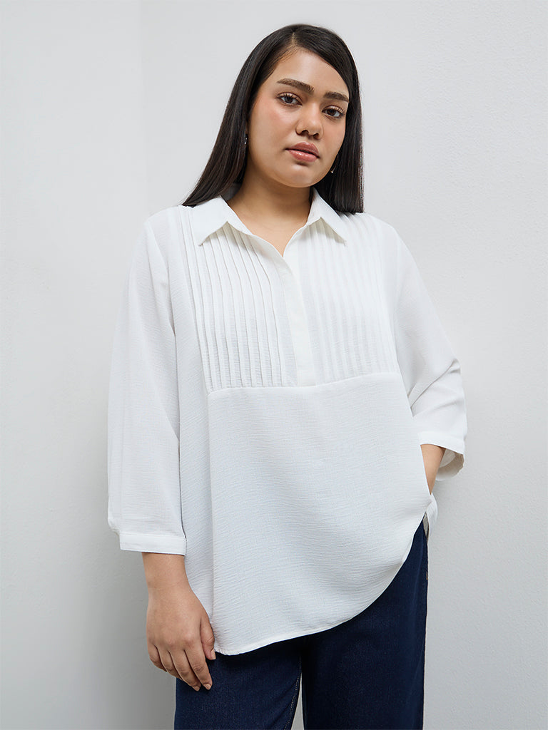 Gia White Pintuck-Detailed Blouse