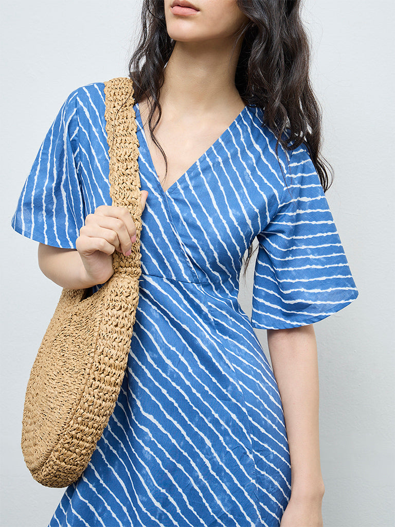 Bombay Paisley Blue Striped Cotton A-Line Dress
