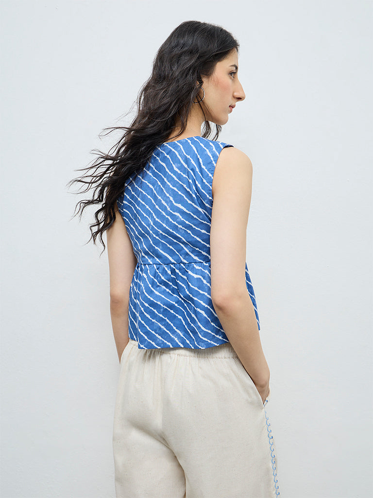 Bombay Paisley Blue Striped Cotton Peplum Top