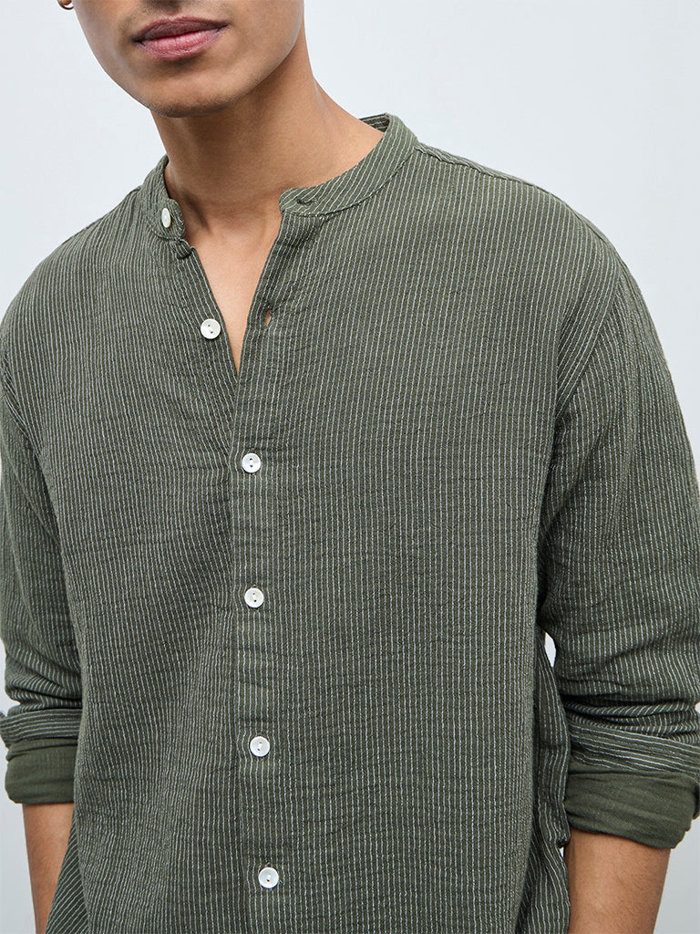 ETA Olive Striped Relaxed-Fit Cotton Shirt