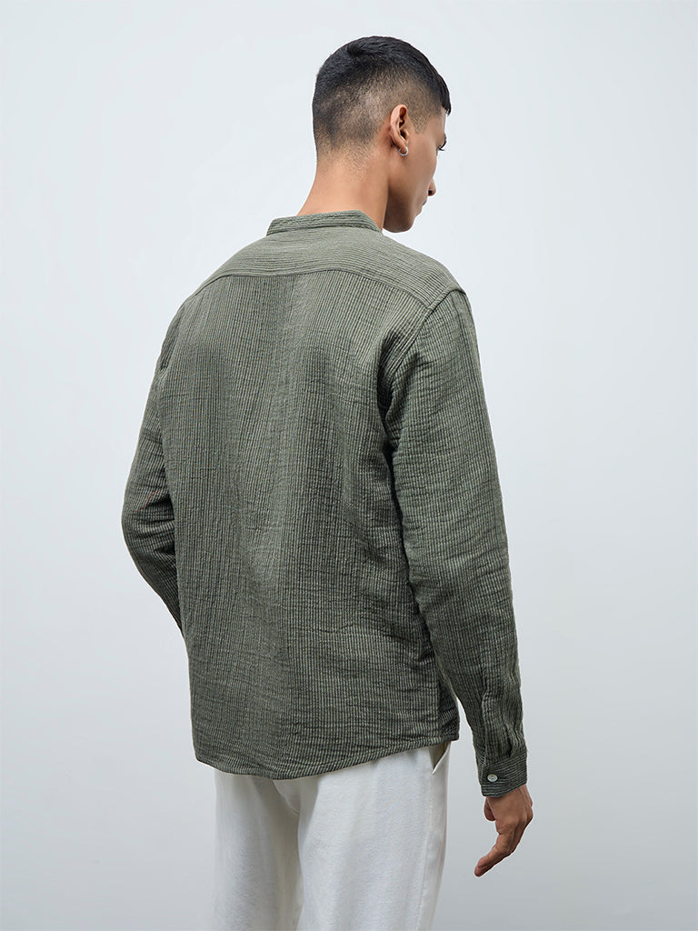 ETA Olive Striped Relaxed-Fit Cotton Shirt