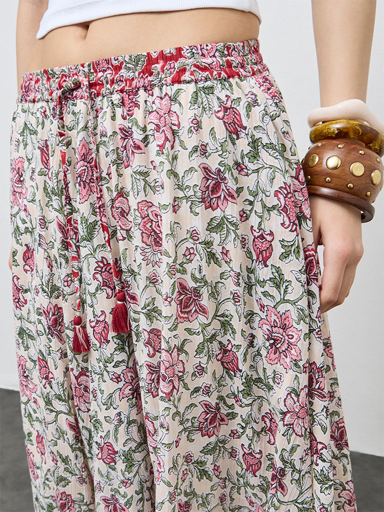Bombay Paisley Off-White Floral Cotton Skirt