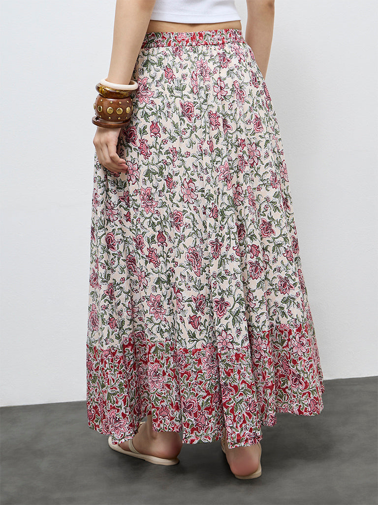 Bombay Paisley Off-White Floral Cotton Skirt