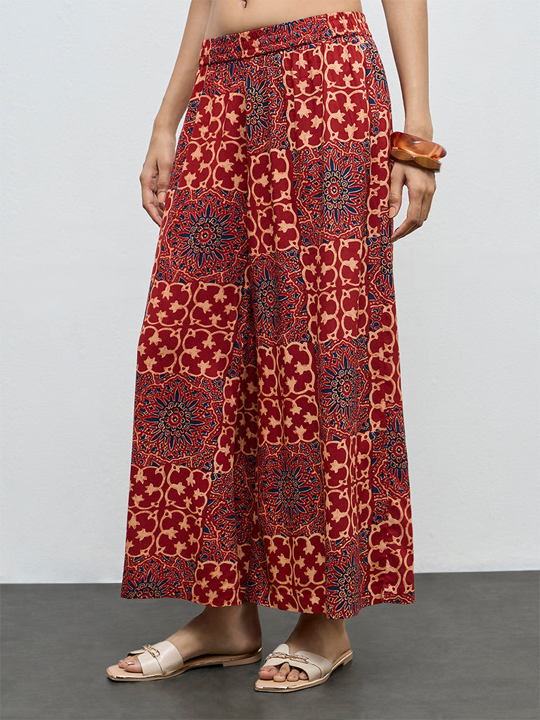 Utsa Red Printed Palazzos