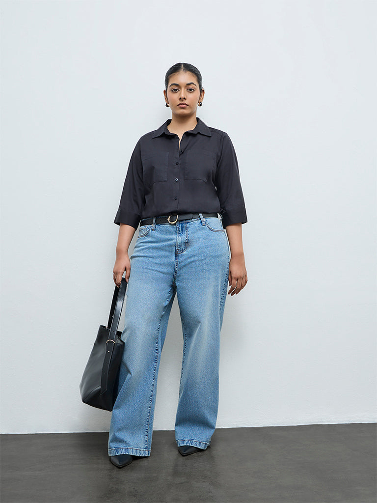 Gia Black Solid Cotton Shirt