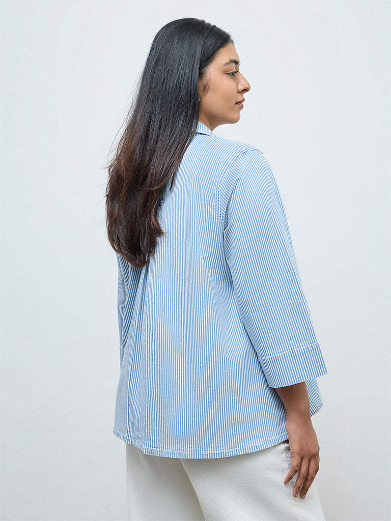 Gia Blue Stripe Cotton-Blend Shirt