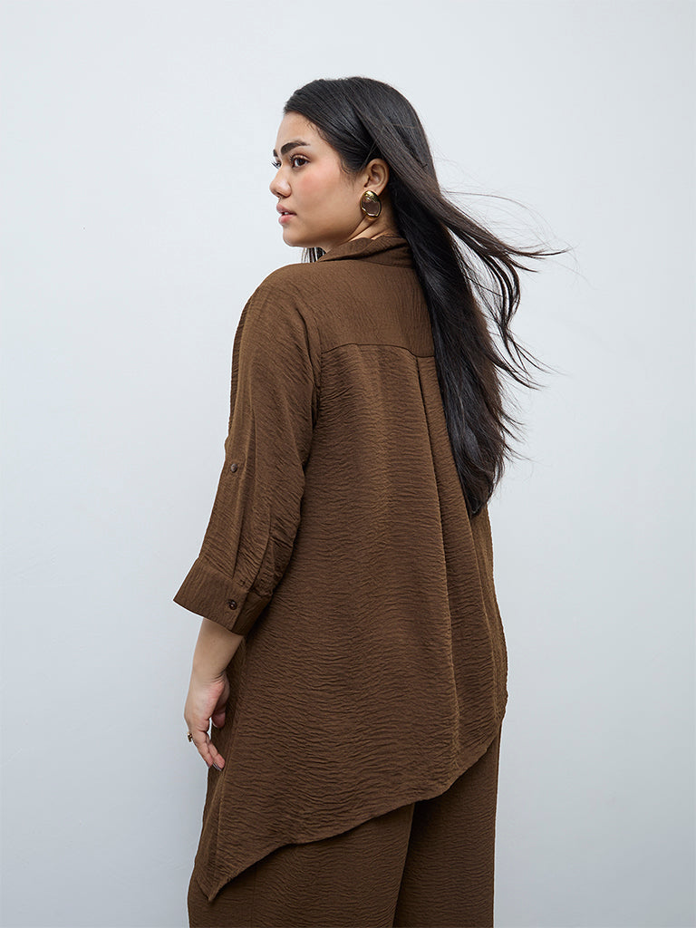 Gia Dark Brown Asymmetrical Cotton Blouse