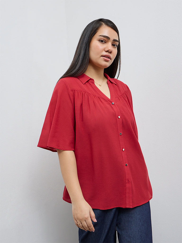 Gia Red Solid Blouse