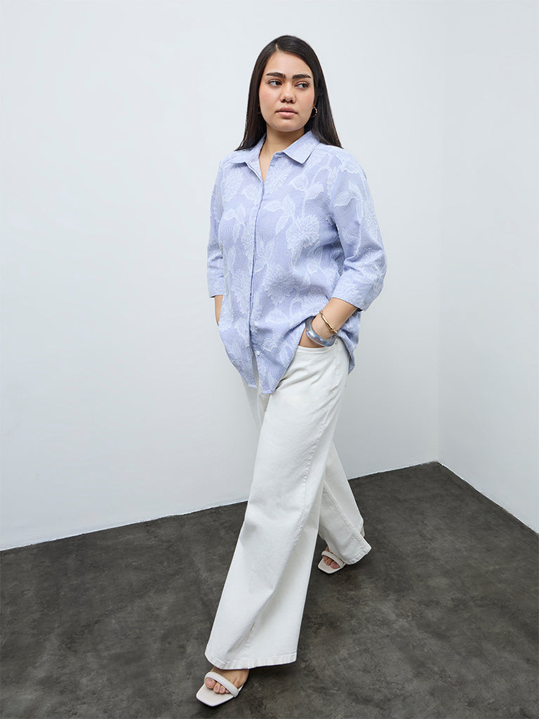 Gia Blue Floral Embroidered Shirt