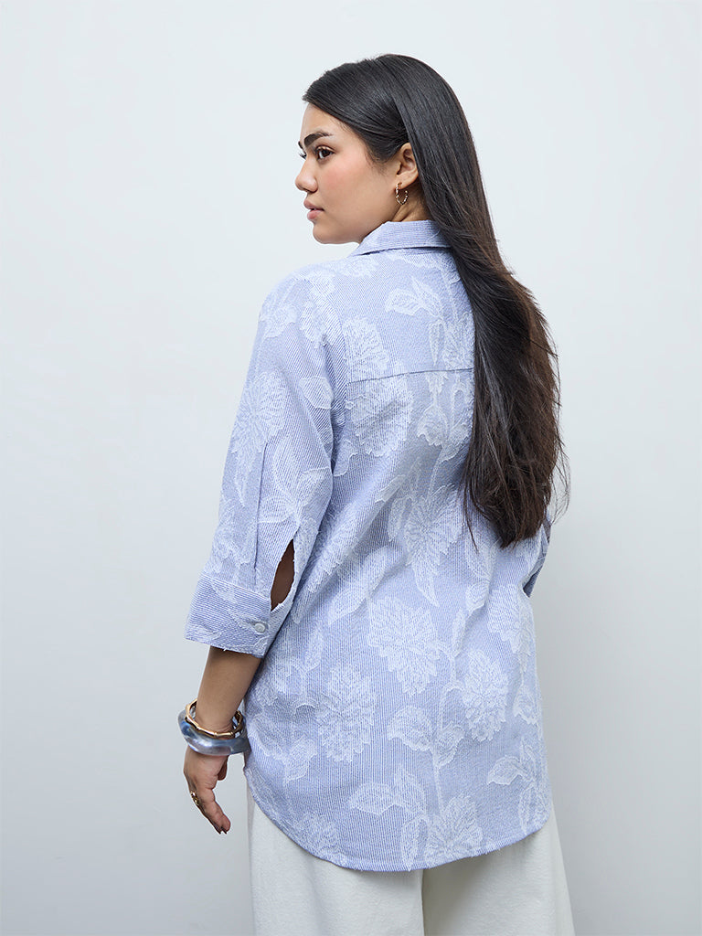 Gia Blue Floral Embroidered Shirt