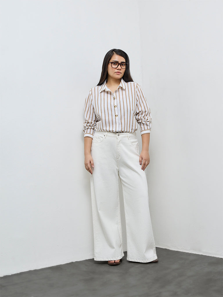 Gia Beige Striped Cotton-Blend Shirt